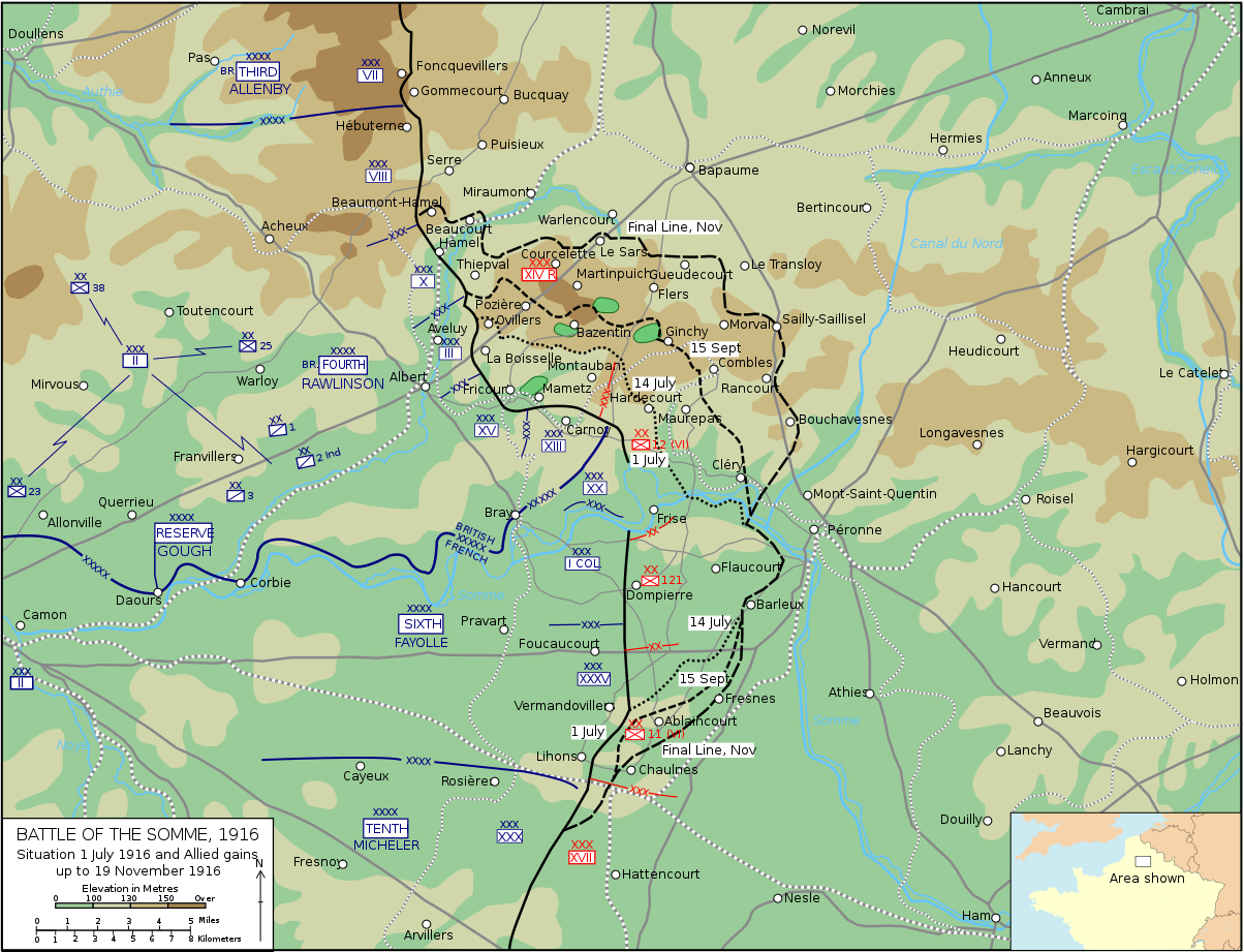 Map of the Battle of the Somme, 1916.