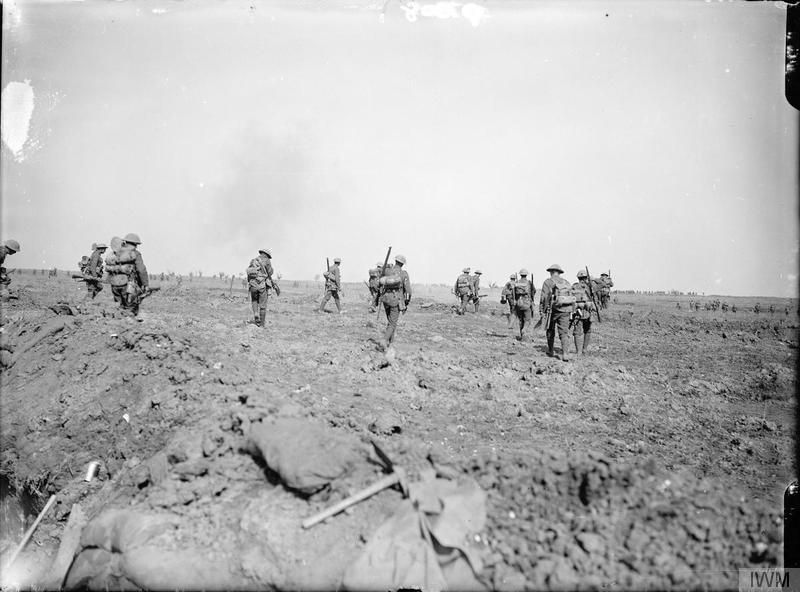 Battle of Morval. Supporting troops moving up to the attack, 25th September 1916.