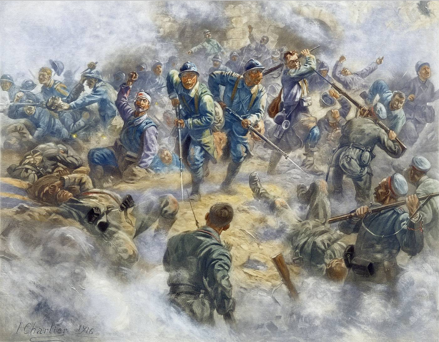 French infantry recapturing Fort Douaumont on the 24 October 1916. Henri Georges Jacques CHARTIER (1859-1924)